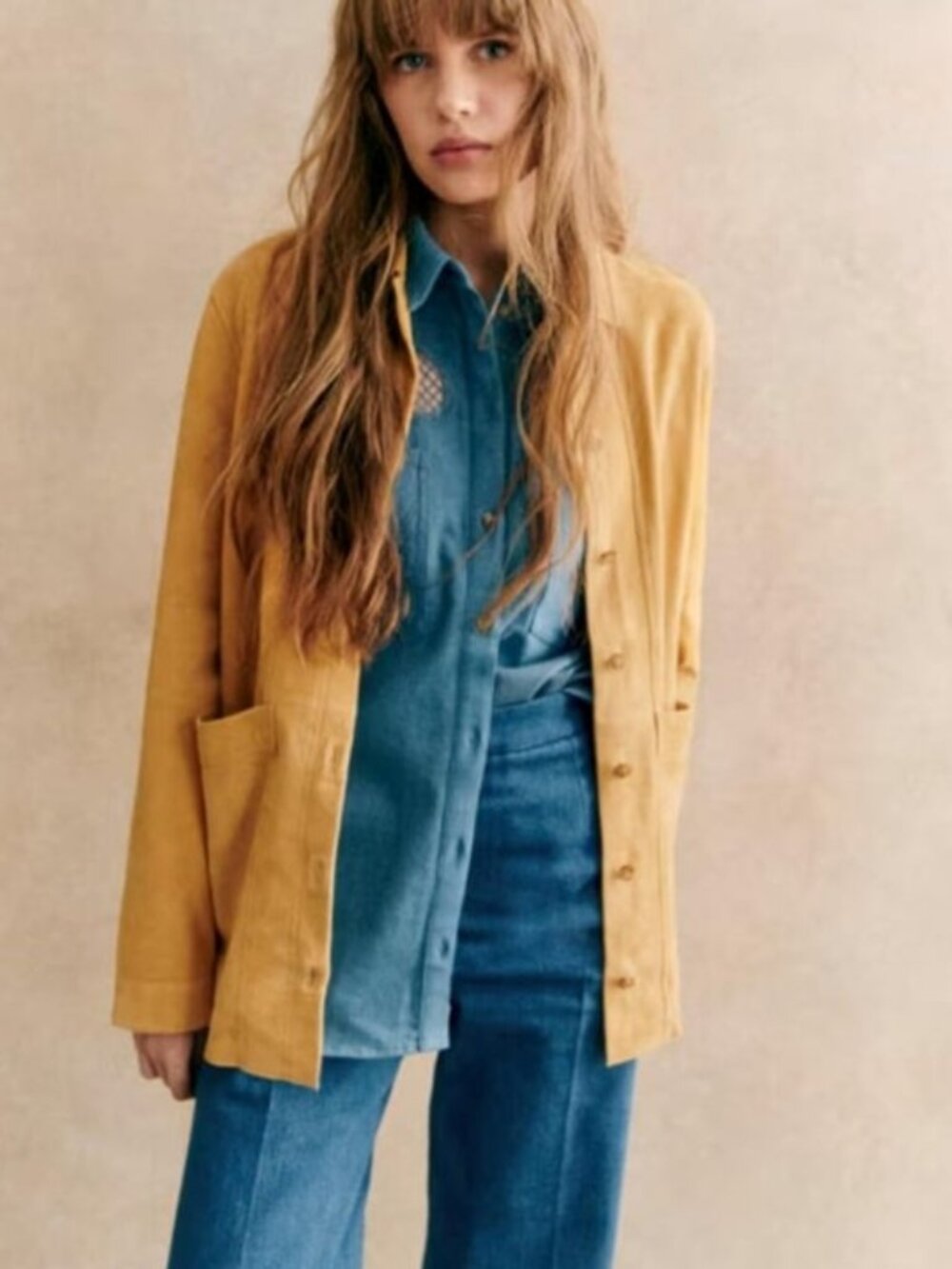 Sezane Will Jacket in Mustard Suede size XL